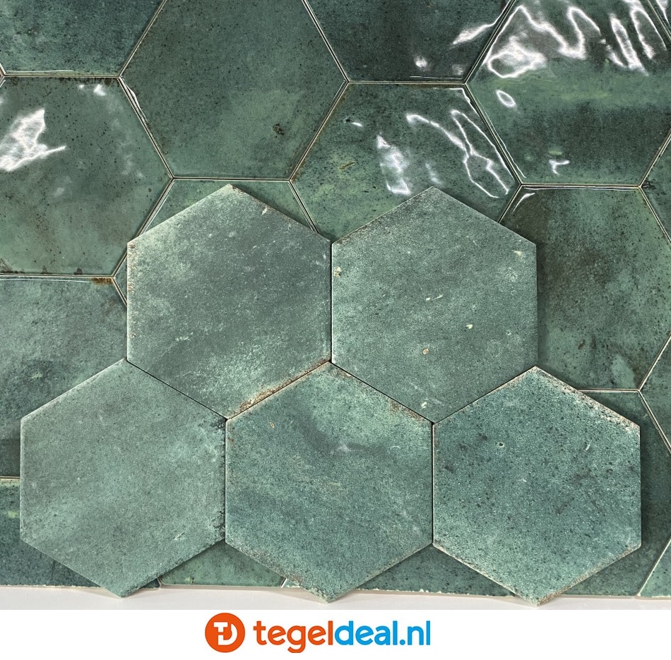 Hexagon tegels Ribesalbes, Hope OLIVE mat, 15 x 17,3 cm. Groene, matte